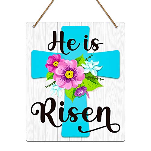 Hohomark He is Risen Door SignEaster Cross Religious Decorations Easter Door Hanging Sign for Wall Door Home Spring Decor 117x98x02inch Multicolor
