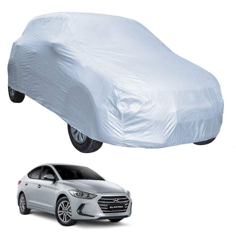 Image of Auto Hub Car Cover Compatible with Hyundai Elantra (Model : 2011-2015) with Mirror Pocket, Water Resistant, Triple Stitched, Elantra Car Cover- Plain Silver