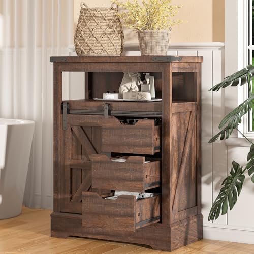 LUXOAK Farmhouse Bathroom Floor Cabinet, 24" Sliding Barn Door Small