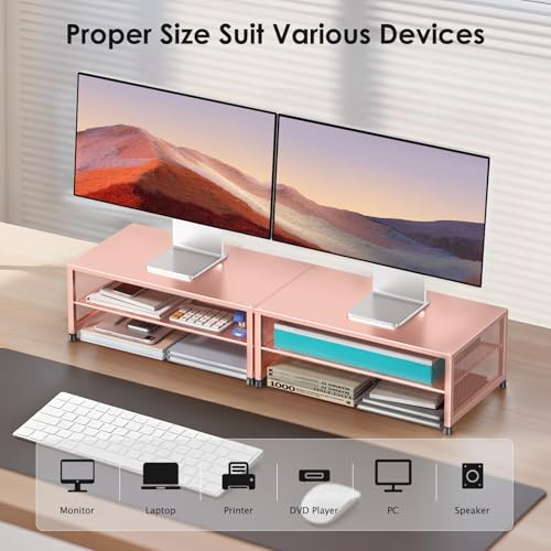 Image of ECOLOVI 2-Tier Computer Monitor Stand Riser, Printer & Laptop Stand, Office Desk Accessories, Workspace Desk Organizer for Home Office Supplies, Rose