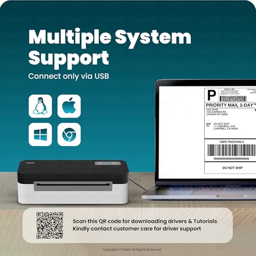 Image of helett H30C Lite 4x6 Shipping Label Printer with Label Holder | 203 DPI USB Thermal Barcode Printer | Adjustable Size | Windows /Mac /Linux Compatible | High-Speed 152mm /s | White + Label Stand