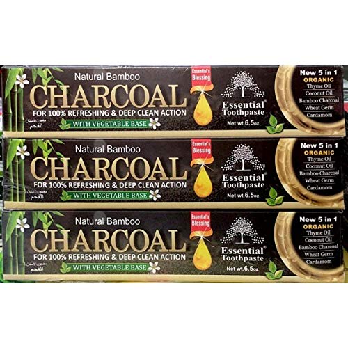 Essential Palace Natural Bamboo Activated Charcoal Toothpaste (100% Fluoride Free) (3 Tubes)