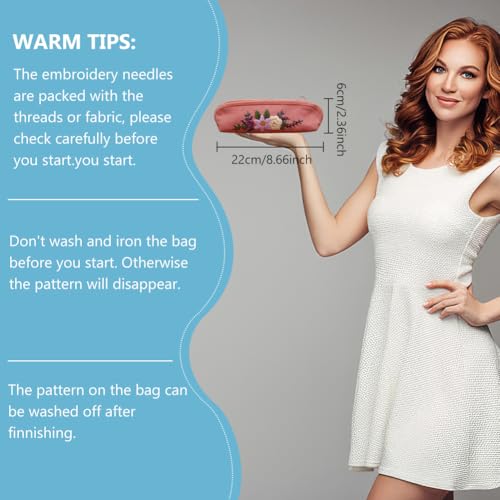 WEBEEDY 2 Sets DIY Embroidery Kit Canvas Zipper Pouch Handmade Embroidery Canvas Pencil Case Cosmetic Bags DIY Embroidered Clutch Starter Kit with All Supplies Tools Embroidery Hoops - Image 3