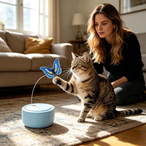 Jouet teaser chat auto interactif à capteur et papillon rotatif - 4