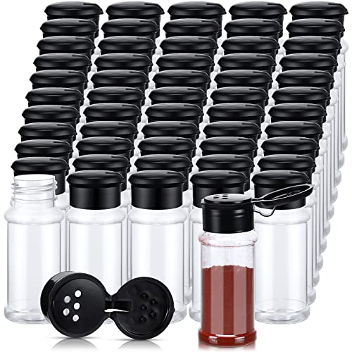 100 Pcs Plastic Spice Bottles Spice Jars Seasoning Jars Spice Bottles Spice Shaker Plastic Jars 3.3 Oz/ 100ml Seasoning Shaker with Shaker Lids for Storing Spice, Seasoning Powders (Black Lid)