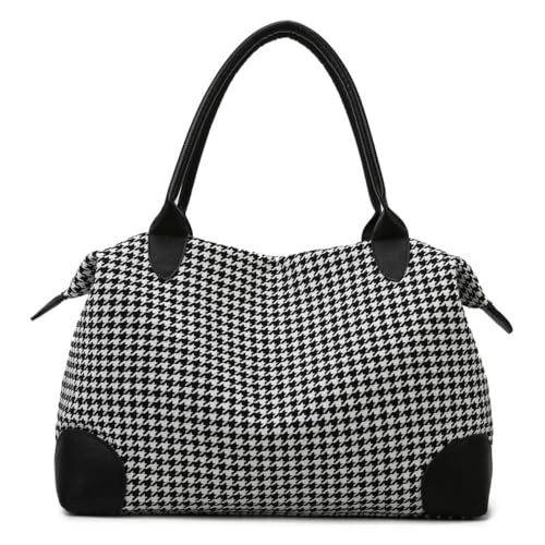 Houndstooth Travel Duffle Bag Gym Bag for Women Weekender Overnight Duffel Bag Tote Bag (Black)
