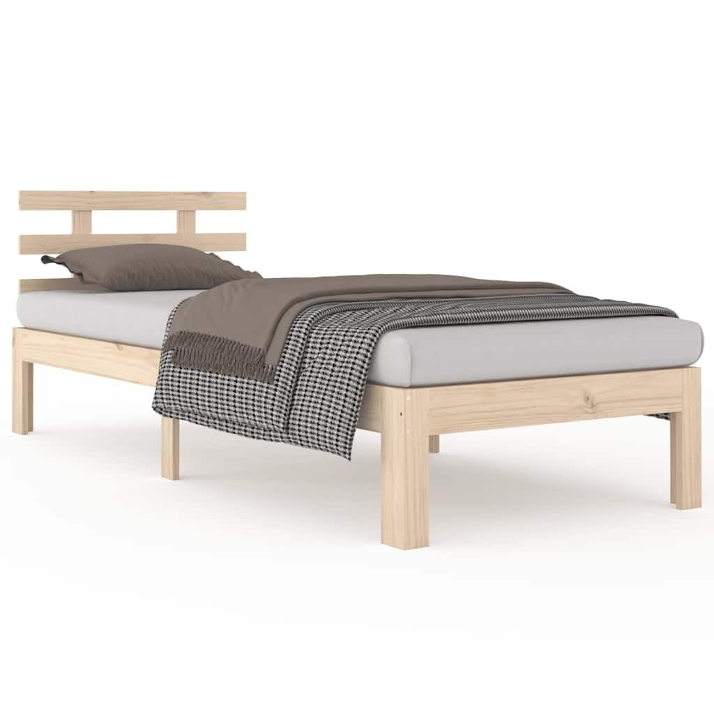 lite drewno sosnowe nowoczesna sypialnia Stwórz 90 x 200 cm Brąz | Rama łóżka 90x200 cm lite drewno sosnowe z zagłówkiem solidna konstrukcja do sypialni