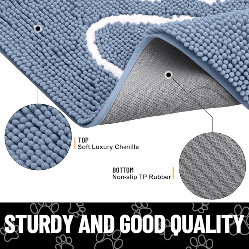 Image of Smiry Dog Door Mat for Muddy Paws, Absorbent Dirt Trapper Non Slip Quick Dry Washable Chenille Mat for Mud Dogs, Entry Rug for Indoor and Outdoor (47x32 Inches, Airy Blue and White)