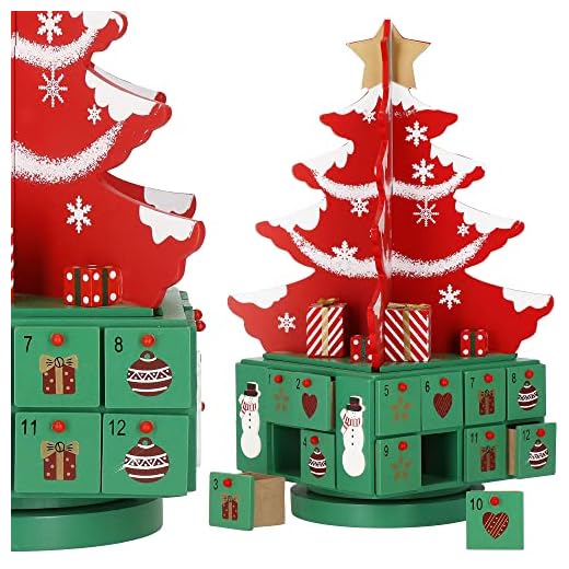 SPRINGOS Calendario de Adviento de madera con 24 cajones