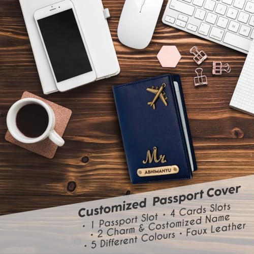 Image of Personalized Wallet, Keychain and Passport Combo | Personalized Wallet Keychain Passport Set with Name Printed Wallets Keychains Passports for Men | Customised Gift Set for Men with Name & Charm, Blue
