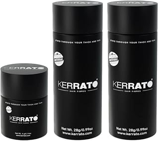 Kerrato Hair Fibres for Thinning Hair (MEDIUM BROWN) Natural - 28g + 28g + 4g - Conceals Hair Loss in 10 seconds - Natural... Price In India