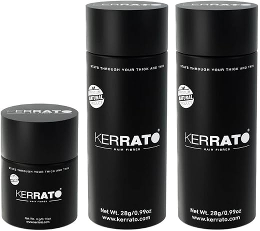 Kerrato Hair Fibres for Thinning Hair (MEDIUM BROWN) Natural - 28g + 28g + 4g - Conceals Hair Loss in 10 seconds - Natural...