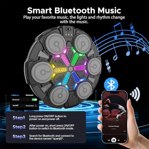 Image of Music Punching Machine for Kids Adults,Bluetooth Wall Mounted Boxing Trainer with Gloves,Rhythm Lights,2 Player Battle Mode,Reaction Training Pad,Home Gym Sport Toys Gifts for Boys Girls Teens 3-12+