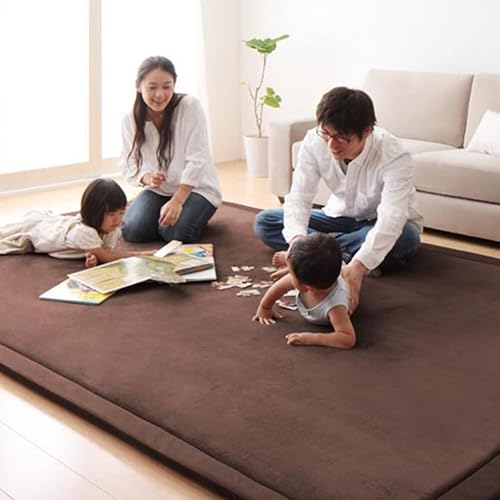 Miniatura 3 de Loartee Alfombra de terciopelo coral para gatear, alfombra de área para jugar a gatear (6 pies 8 pulgadas x 9 pies 8 pulgadas, café) para niños