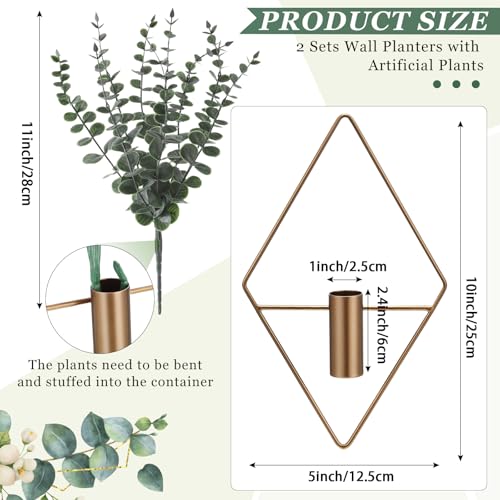 Image of Jexine Hanging Planters with Artificial Eucalyptus Metal Hanging Vase Indoor Plants Holder Modern Geometric Boho Bathroom Wall Decor for Living Room Home Office(Bronze,4 Pcs)