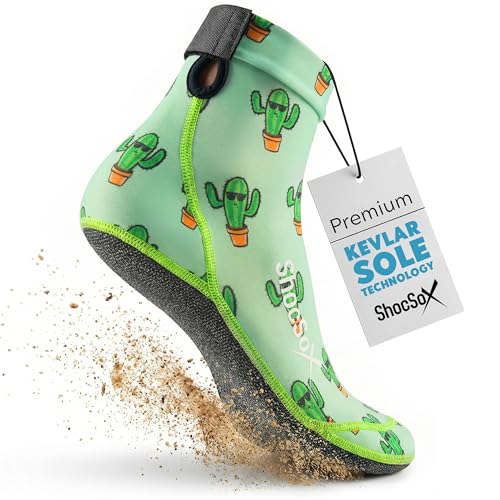 ShocSox Beach Volleyball & Sand Soccer Socks No-Holes Guaranteed Soles for Maximum Protection (US Alpha Large Regular Regular Cactus)