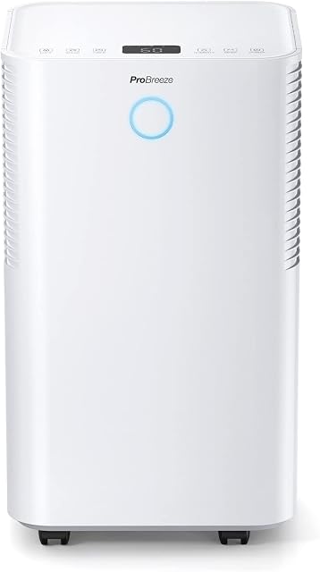 Pro Breeze Kompresorowy osuszacz powietrza 12 L/dzień z automatycznym czujnikiem wilgotności, suszeniem bielizny, ciągłym opróżnianiem, trybem nocnym i 24-godzinnym wyłącznikiem czasowym - redukuje wilgoć,