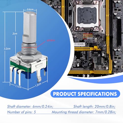 Ouitble Drehgeber-Codeschalter, 5 Stück EC11 360-Grad-Digitalpotentiometer 5-polig Grifflänge 20 mm für Elektronikprojekte Dateneingabe