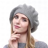 Patrón: Monocromático CN Boina De Cachemira De Otoño E Invierno Señoras De Plata Fox Ball Cap Boina De Punto Americana,Gris Claro,Un tamaño