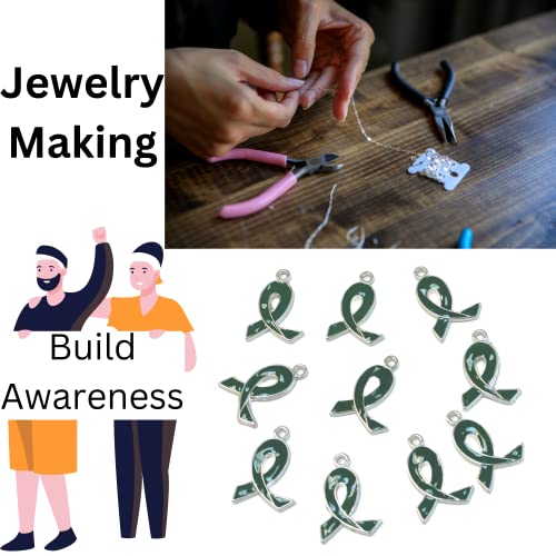 Linpeng, Green Charms For Jewelry Making, Ribbon Liver Kidney Cancer Awareness Bulk, Gift For Beader, Diy Craft Supplies, 21Mm X15Mm, 10 Pcs #TOP3