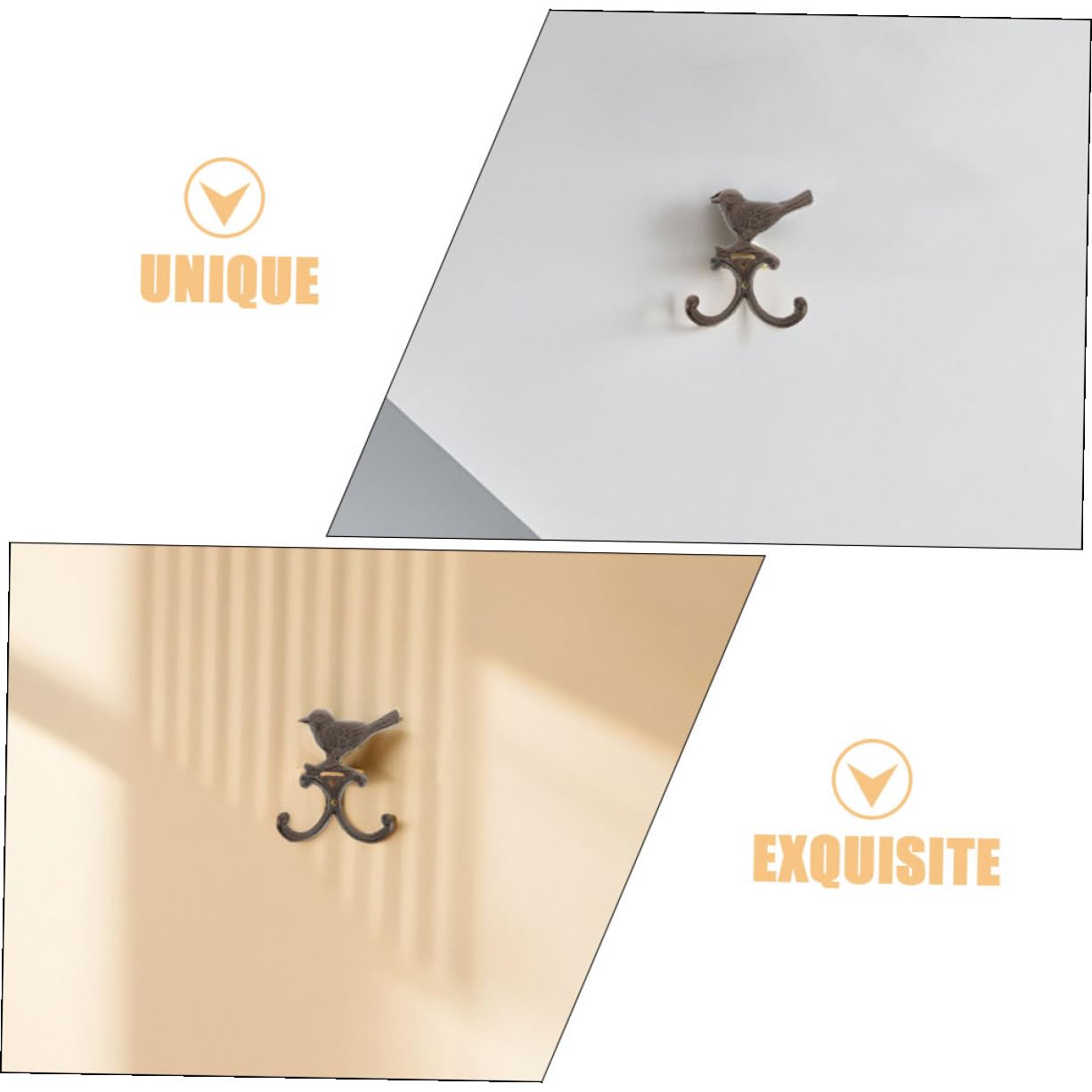 Ganci a Muro a Forma di Piccolo Volatile in Ferro 4 Pezzi, Stile Vintage