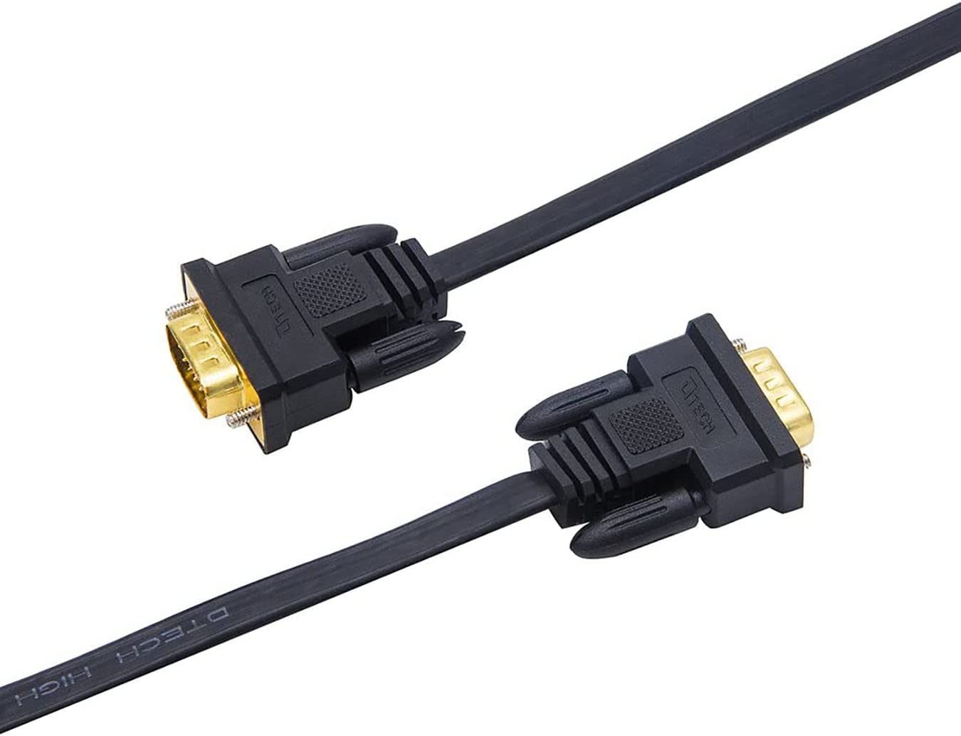 DTECH - Cavo ultrasottile, 10 metri, per monitor, piatto, per computer, cavo VGA lungo, maschio a maschio, a 15 pin, cavo SVGA standard nero