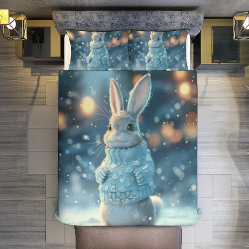 Funda nórdica de conejo en microfibra 100% con diseño 3D de acuarela para cama infantil 7