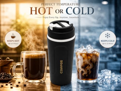 Image of Kitchivo Multipurpose Insulated Travel Mug - 350ml | Double Wall Stainless Steel Flask for Coffee, Tea & Milk | 100% Leak-Proof | Keeps Hot & Cold for Hours | Car Friendly (Black)