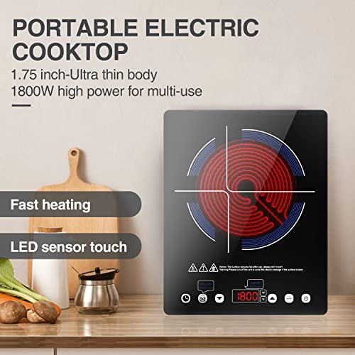 Vbgk Electric Ceramic Cooktop, Electric Stove Top With Touch Control, 9 Power Levels, Kids Lock & Timer, Hot Surface Indicator, Overheat Protection,110V Induction Cooktop #TOP5