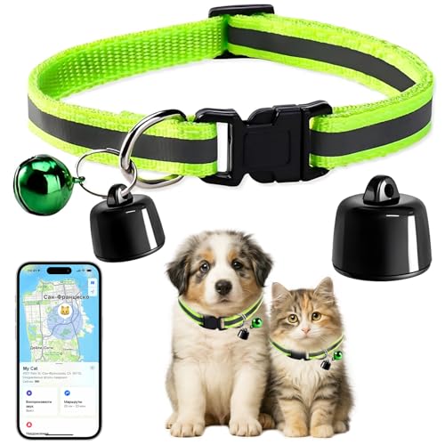 Cat Tracker Collar, Real Time GPS Cat Tracker, Dog Tracker, No Monthly Fee, Compatible with iOS/Android, Adjustable Mini GPS Pet Tracker Device for Small Cats Dogs (Green)