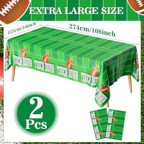 Image of Football Tablecloth, Superbowl Party Decorations 2026, Football Party Decorations, 2PCS 54 inchx108 inch Disposable Plastic Touchdown Table Cloth Table Cover Rectangular for Football Tailgate Party Supplies