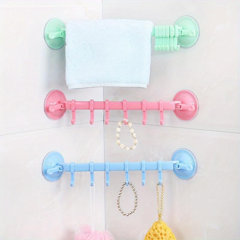 1 Pc Strong Suction Cup Six Hooks, No Punching Toilet Bathroom Towel Hanger, Clothes Hook, Kitchen Wall Hanging, Storage Hook (Blue)