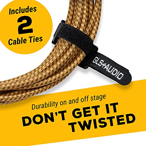 Image of GLS Audio Instrument Cable 10 Ft Electric Guitar Cable Braided Brown /Yellow | Straight to Right Angle 1 /4 Inch TS, Oxygen-Free Copper, Braided Tweed Jacket, Male-to-Male Wired Amp Cord for Amplifier
