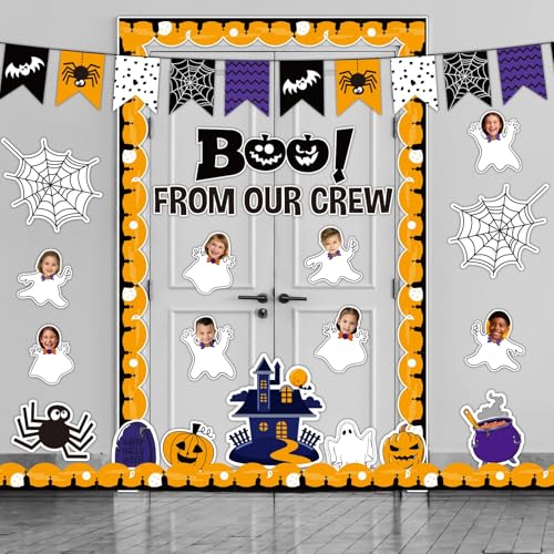 Image of Halloween Ghost Bulletin Board Set Classroom Decorations Pumpkin Castle Paper Cutouts BOO Ghost Pattern Spider Web DIY Photos Bulletin Board Halloween Party Back to School Nursery Classroom Wall Decor