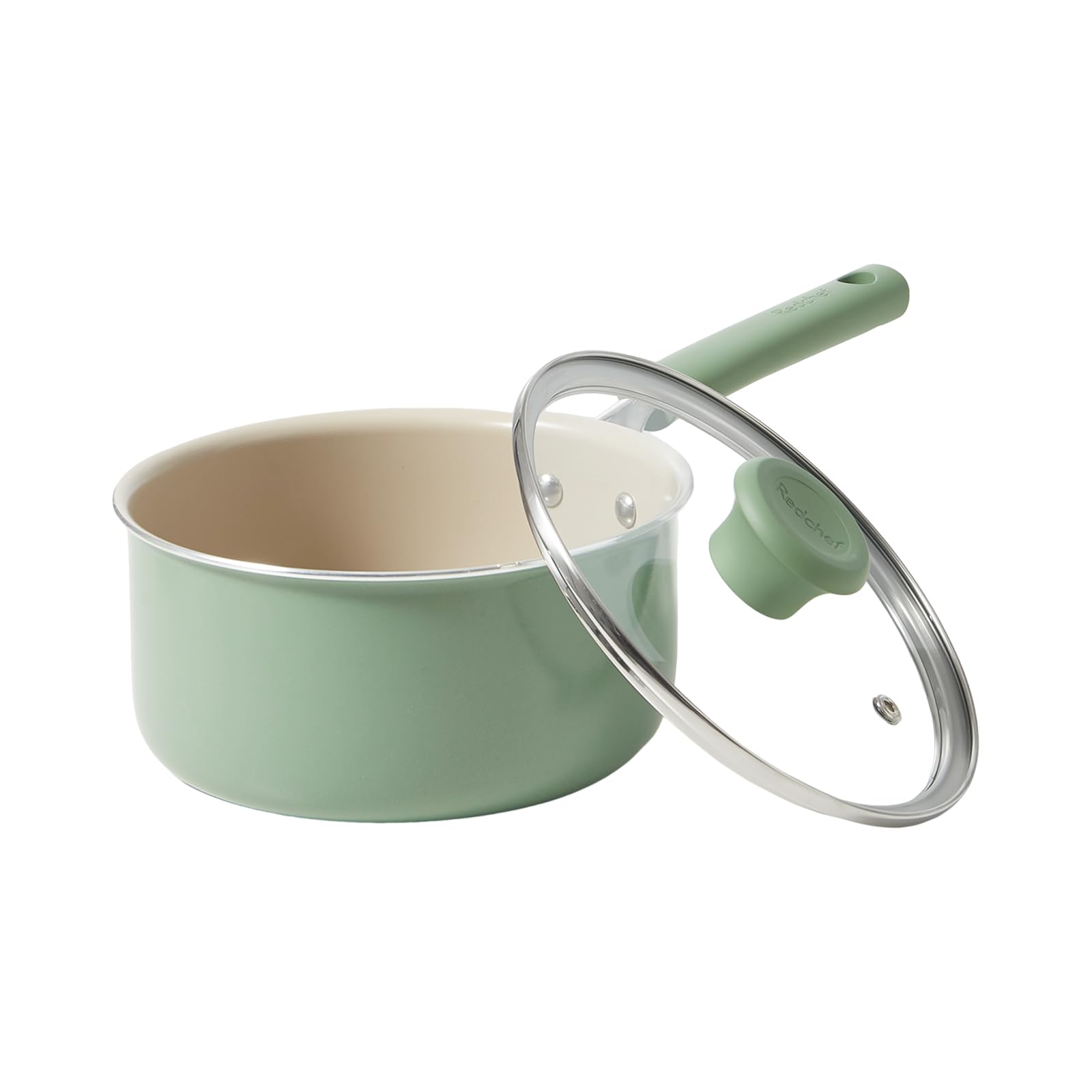 Redchef Ceramic Nonstick Saucepan with Lid,18cm Small Cooking Pot, Non Toxic Sauce Pans for Kitchen, Cool Handle PFAS Free Compatible with All Cooktops, Green