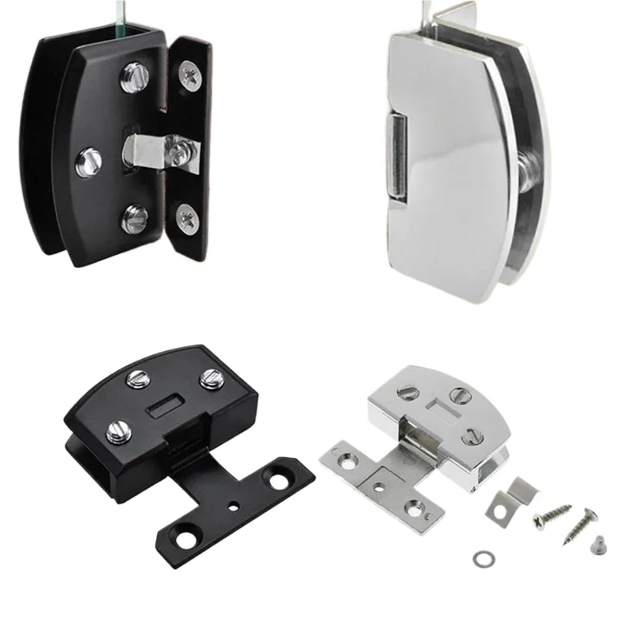 Alnaeson Black Glass Door Hinge 1Pcs Durableglass Cabinet Door Hinge With Screws Cupboard Display Gate Clamp Hinges Furniture Hardware For 5-8Mm Glass For Glass Cabinetss(Black)