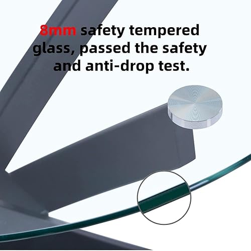 Miniatura 2 de Juego de mesa de comedor redonda de vidrio templado para 4, juego de mesa de cocina moderna de 5 piezas con 4 sillas para cocina y comedor (gris)