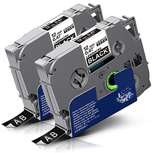 2x Labelwell 0.47 12mm x 8m Blanc sur Noir Compatible Ruban Remplacement pour Brother Tz Tze-335 Tze335 pour Étiqueteuse P-Touch Embellish PT-D215E PT-1010 PT-1000 GL-100 PT-H108GT PT-H107B H105