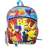 Miraculous Mochila joaninha com bolso frontal e compartimentos com zíper, mochila perfeita para adolescentes e crianças, ideal para escola, viagens e viagens rodoviárias - 40,6 cm