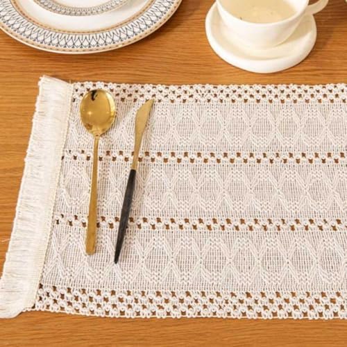 Image of HomeCloud Croshia Woven Table placemat - Heat Resistant, Washable Table Decoration for Dining, Office, Kitchen, Hotel, and Home (Rec White, Set of 1)