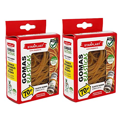 STARPLAST-Pack de 2 Paquetes de Gomas Elásticas de 70 gr, Resistentes y Duraderas, Tamaño de 100mm x 2mm, para usos escolar, universitario o porefesional. Para Adultos y Jóvenes.