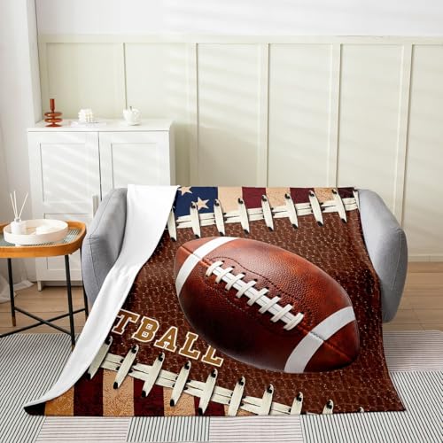 Feelyou Football Fleece Throw Blanket Rugby Sports Flannel Blanket Plush Fuzzy Black Brown for Bed Couch Chair Living Room Gift for Football Lover Twin 60"x80" Bedroom Decor