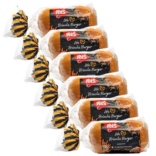 IBIS - 6er Pack Brioche Burger Brötchen 'Super Soft' in 200 g Packung - Briochebrötchen (Gesamt 24 Burger-Brötchen) - Original Weizen Burgerbrötchen Softbrötchen direkt aus Frankreich