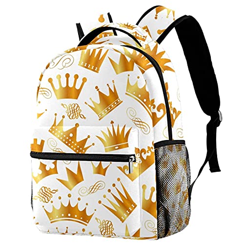 Sac à dos voyage couronne dorée pour filles et garçons avec porte-bouteille intégré