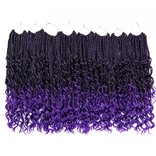 Box Braids Crochet Hair 8 Packs With Curly Ends Goddess Box Braids Bohe Crochet Braids Soft Net Synthetic Pre-Looped Hair Extensions For Women Kids T1B/Purple 8 Pack-128 Strand #TOP5