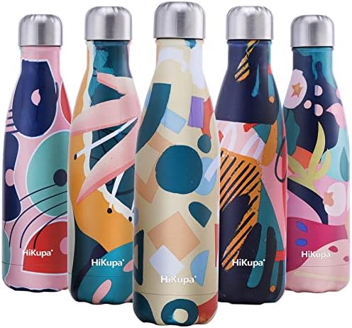 HiKupa® 17 oz Insulated Bottle, Leak Proof Water Bottles, BPA Free, Double Wall Stainless Steel, Reusable Metal Sports Flask, Keep Hot 12+ Hours & Cold 24+ Hours (Pink - Maple Leaf)