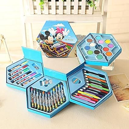 QURAX KHODIYARMART Art Sets Crafts Drawing Coloring kit, Double-Side Trifold Easel, Oil Pastels, Crayons, Colored Pencils, Creative Gift for Beginners (Pack of 1) (46)