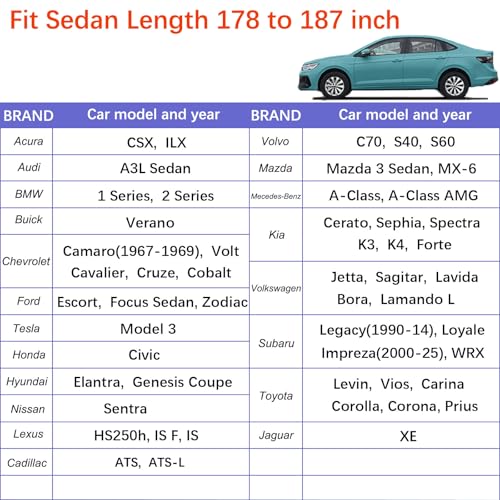 Image of Car Cover Waterproof All Weather Tear-Resistant, Durable and Sun-Protective, Suitable for NissanSentra, Honda Civic, Kia K3 /K4, Toyota Corolla, Hyundai Elantra, Fit Sedan Length (178-186 inch)