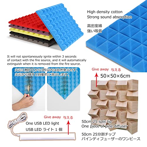Paneles Acústicos de Espuma, Cabina Portátil Aislante de Sonido 80x80x80CM, Cabina de Grabación para Estudio en Casa, Difusor de Punta Wedge 25 de 50cm con Luz LED USB, Difusor de Aislamiento | Absorción y Barrera de Ruido (Rojo) miniatura 4