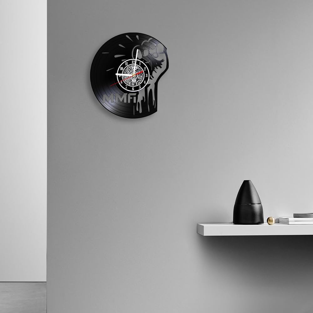 The Geeky Days MMA Fighting Vinyl Record Wall Clock Fighter Man Cave Decor Mixed Martial Silent Timepieces Vinyl Record Upcycled Music Album Handicrafts Wall Clock Gift for MMA Athlete Boxer Pugilist